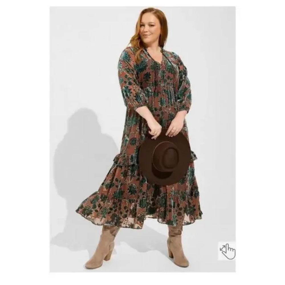 Torrid size 3 burnt velvet fall leaf dress peasant style